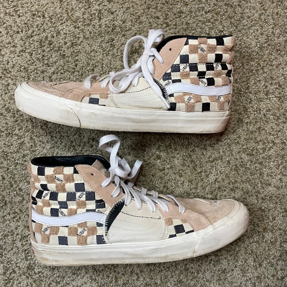 Vans Vault Sk8-Hi Cap LX Deconstructed Checkerboard Tan Cream Skater Shoes